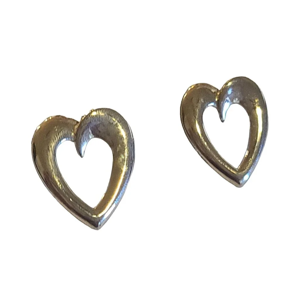 Vintage Sterling Silver 925 Large Heart Shaped Cut Out Post Pierced Earrings